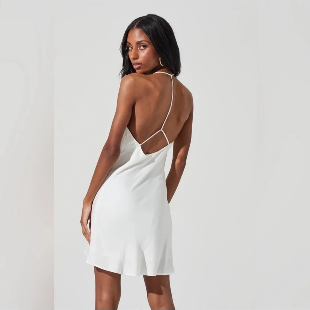 ASTR The Label Medford Cowl Neck Satin Mini Dress